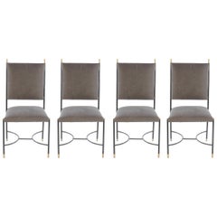 Set of Four Italian Iron and Bronze Chairs with Stretcher Base 10