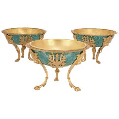 French Empire Style Antique Malachite Garniture with Gilt Bronze Mounts 2