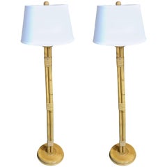 Pair of Mid-Century Bamboo and Reed Floor Lamps