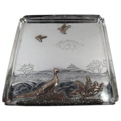 Gorham Mixed Metal and Sterling Silver Landscape Salver Tray