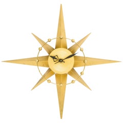 Spartus Starburst Clock with Circular Detail and Brass Spheres, circa 1950