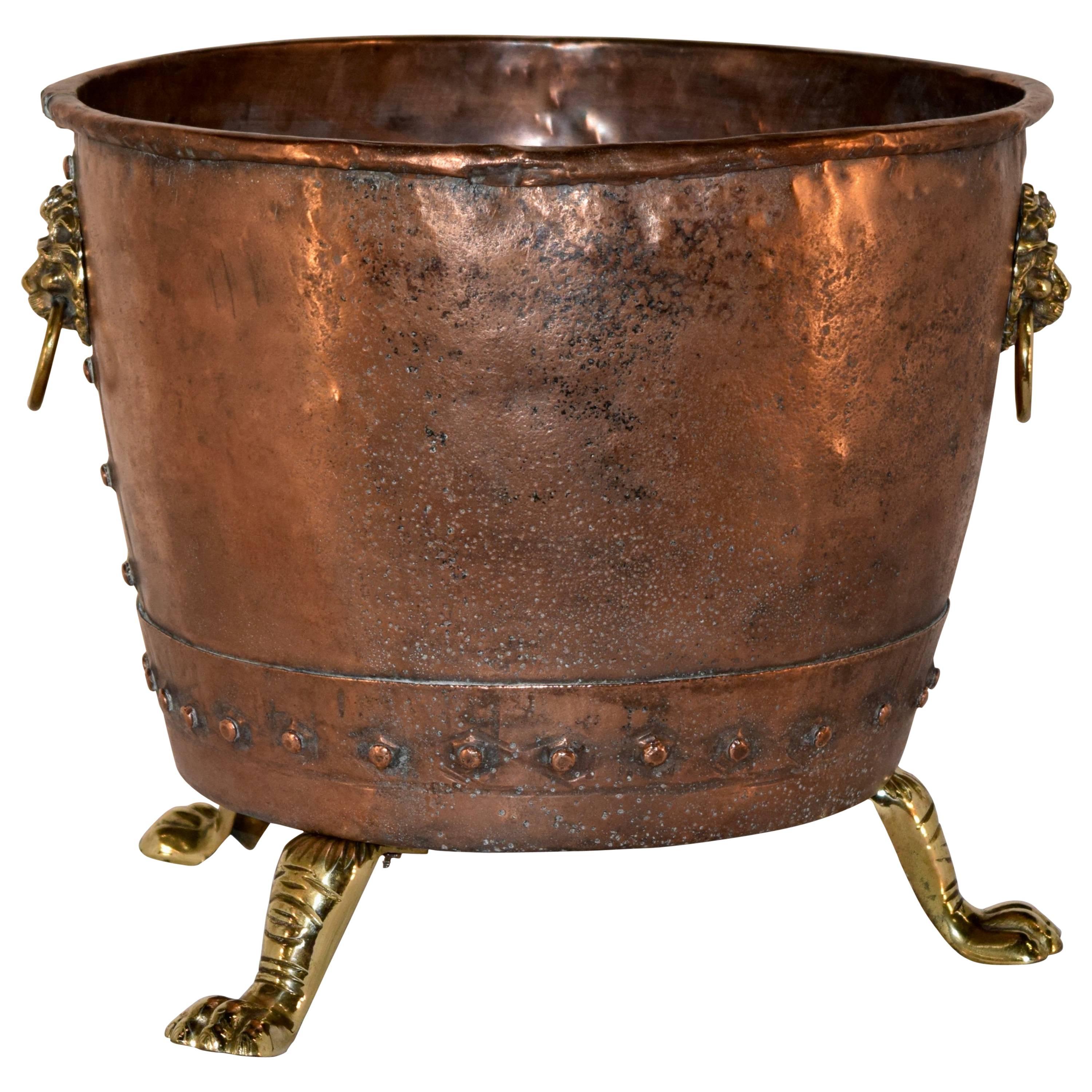 19th Century Hammered Copper Log Bucket