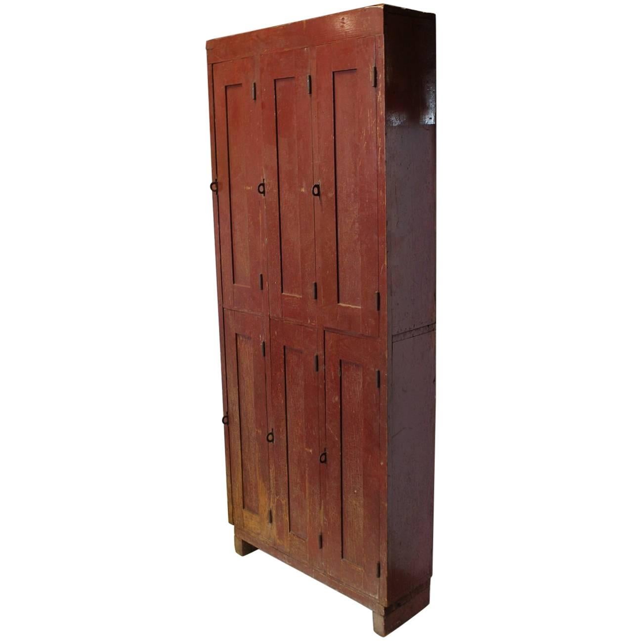 Antique American School Six Doors Wood Lockers For Sale