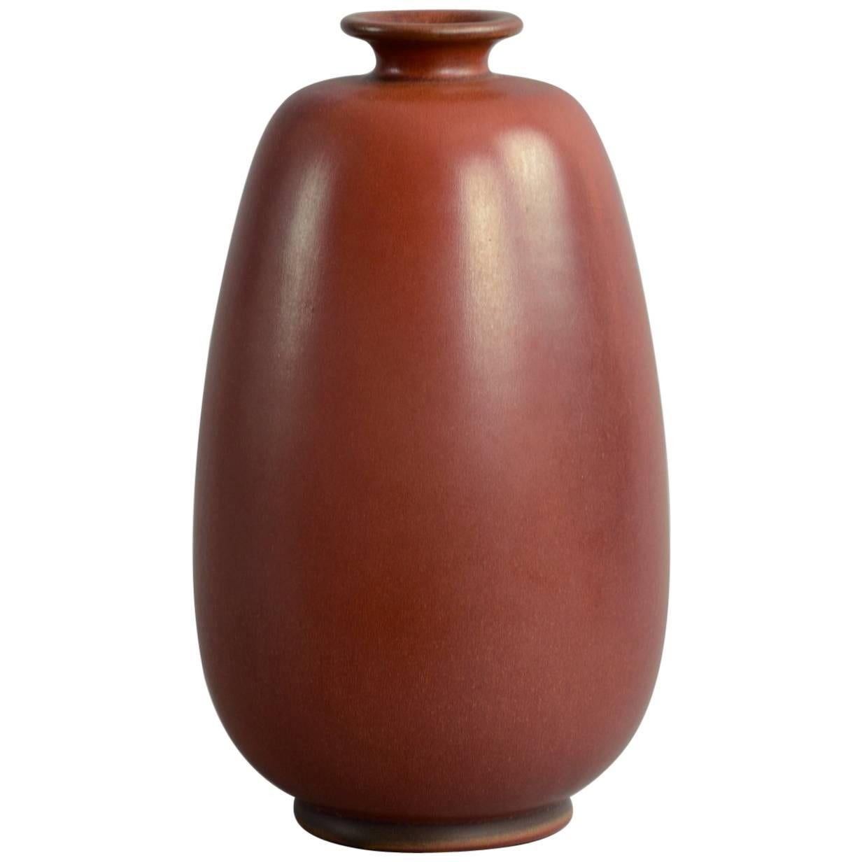 Unique Stoneware Vase with Red-Brown Glaze by Erich and Ingrid Triller for Tobo For Sale