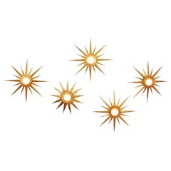 Set of Twelve Brutalist Gilt Iron Starburst Light Fixtures Constellation