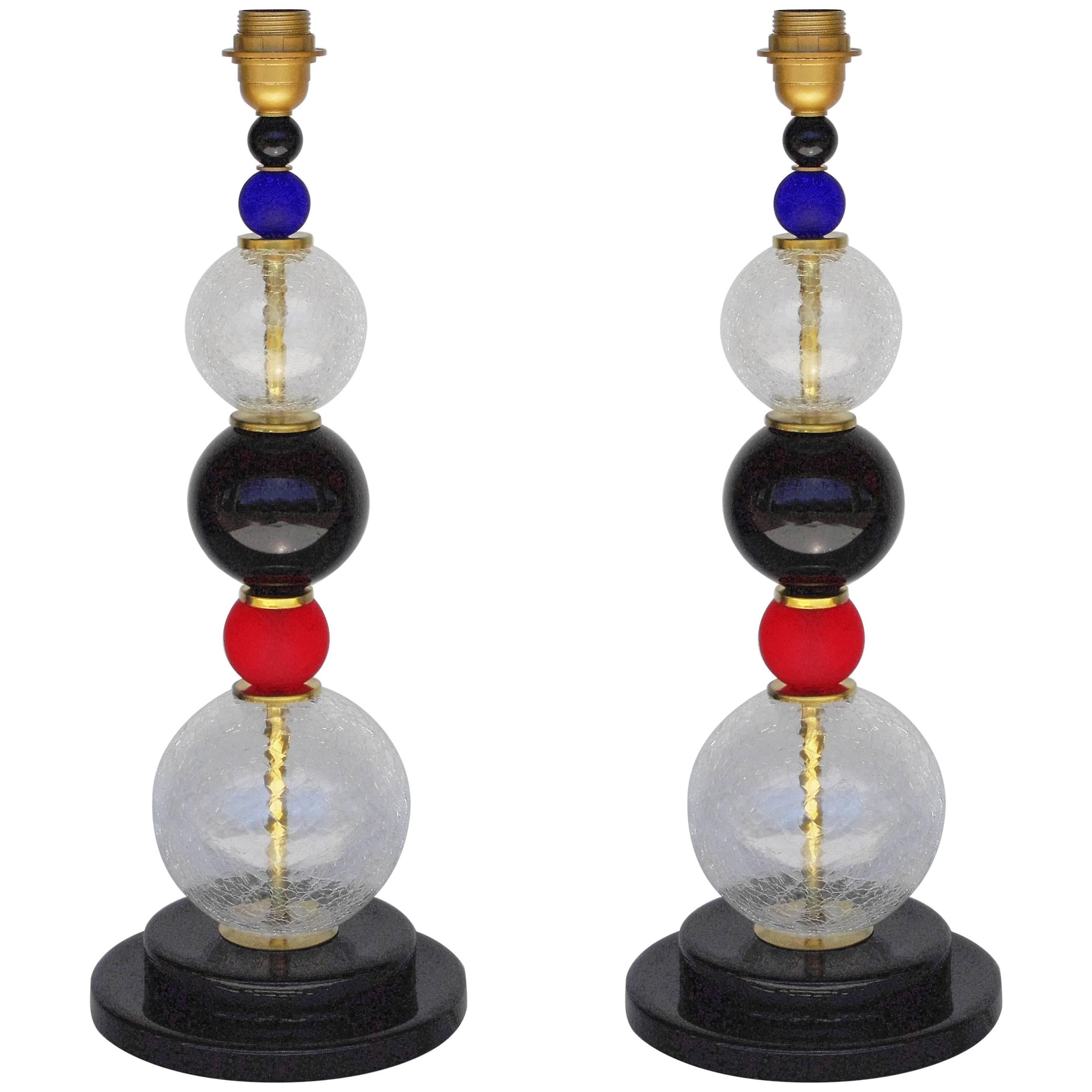 Pair of Italian Vintage Murano Glass Table Lamps
