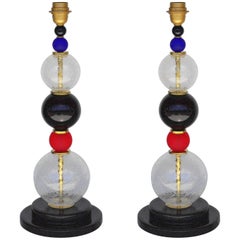 Pair of Italian Vintage Murano Glass Table Lamps