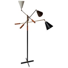 Classic Italian Arredoluce Styled 'Triennale' Floor Lamp Brass & Cognac Leather 5