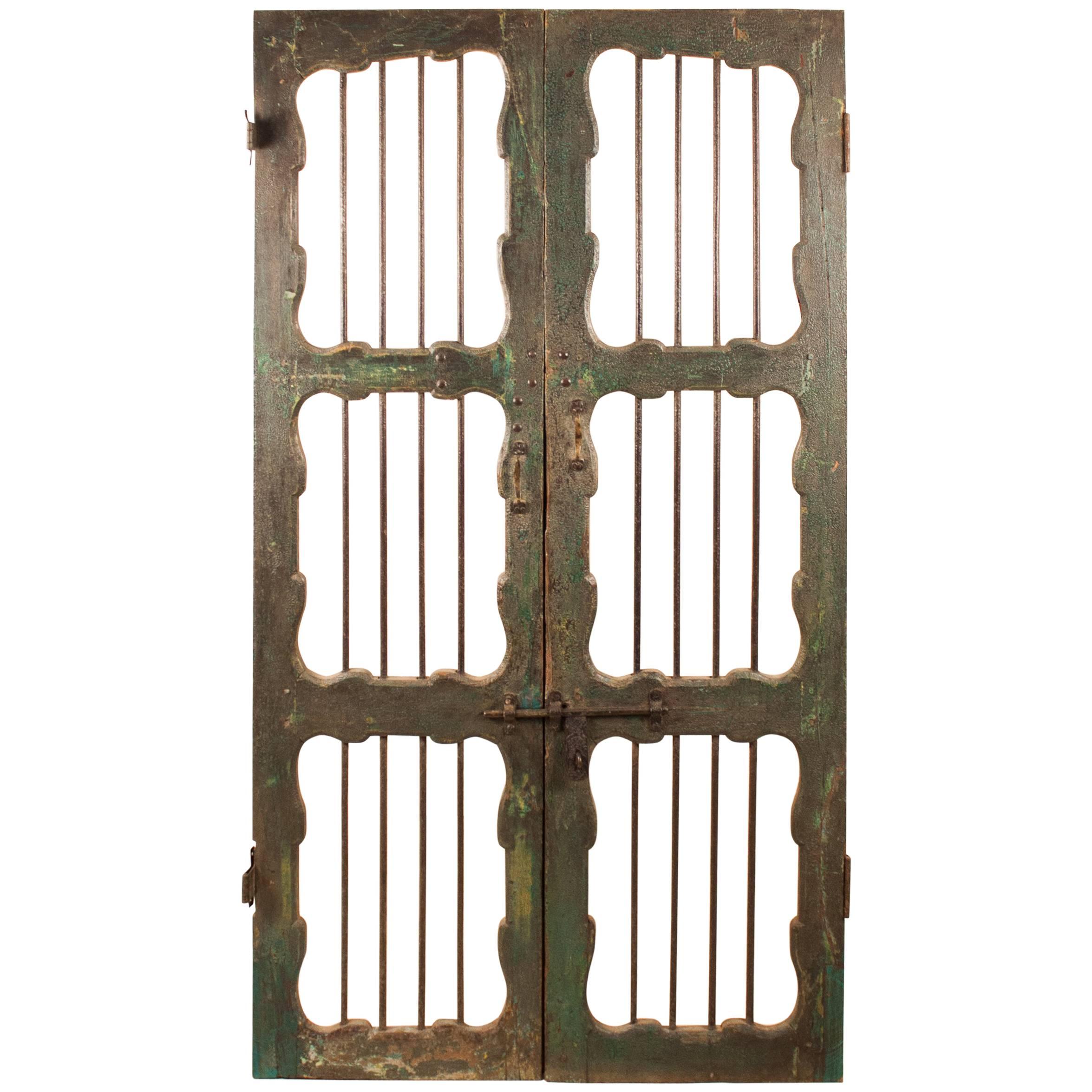 Painted Teak and Iron Courtyard Door or Gate from India