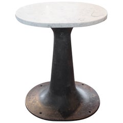 Vintage Iron Machine Mount as End Table with Limestone Top