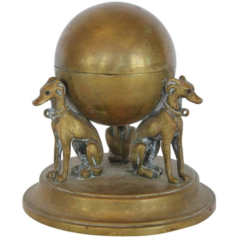 Antique English Brass Inkwell For Sale at 1stDibs