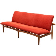 Finn Juhl Model 137 Japan Sofa in Teak and Tomato Red Wool, Denmark, 1950s