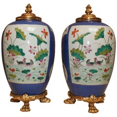 Pair of Chinese Porcelain Jars with French Bronze Mounts
