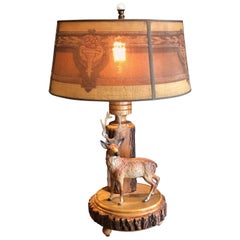 American Adirondack Deer Lamp with Hand-Painted Brass Screen Shade