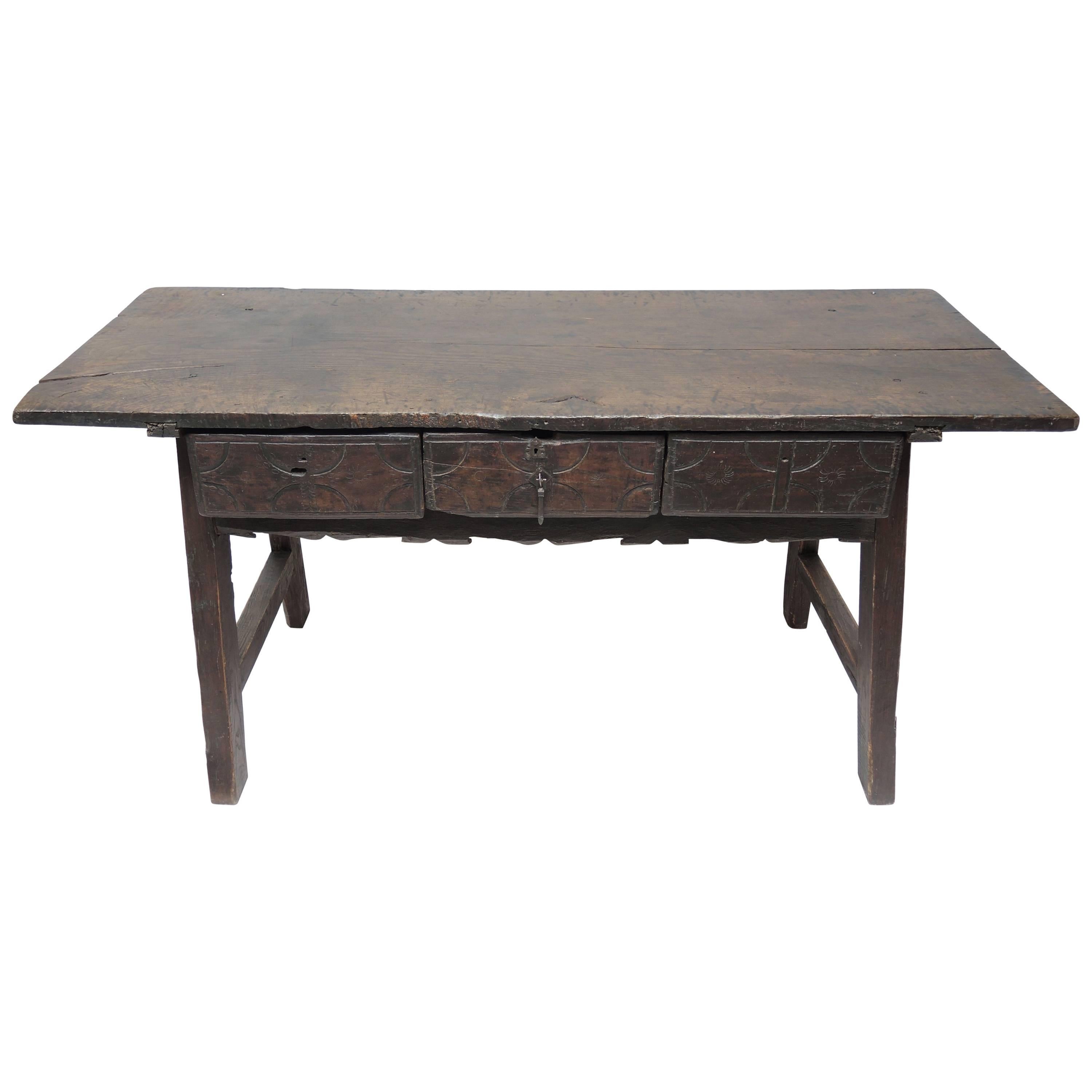 Period 17th Century Spanish Baroque Chestnut Trestle Table For Sale