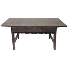 Antique Period 17th Century Spanish Baroque Chestnut Trestle Table