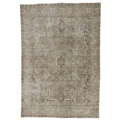 Distressed Vintage Persian Tabriz Rug with Modern Industrial Style 10