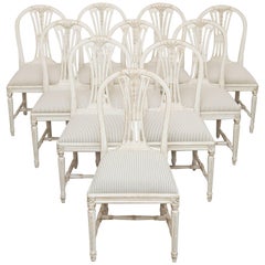 Set of Ten Antique Swedish Gustavian Style Arched Back Chairs, Late 19th Century