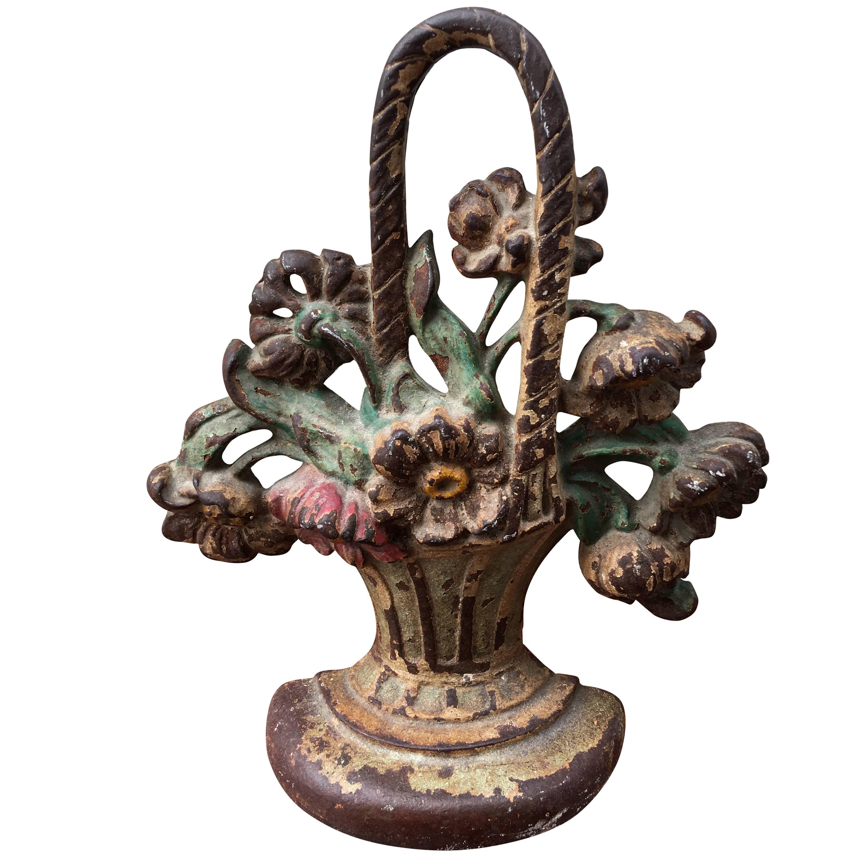 Early 20th Century "Basket of Flowers" Doorstop For Sale