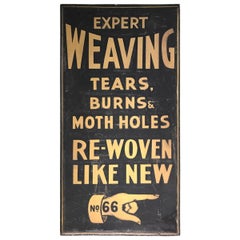 Antique 19th Century SoHo District New York Expert Weaving Advertising Trade Sign