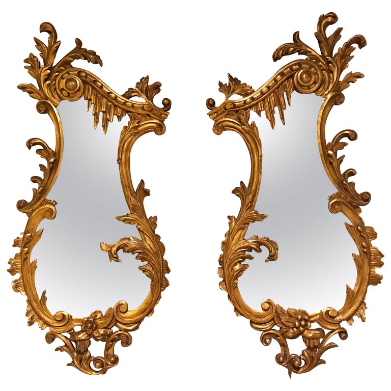 Pair of Small Italian Rococo Style Wall Mirrors at 1stDibs