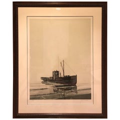 Litho of Fishing Boat Signed John D. Lutes and Numbered 129/300