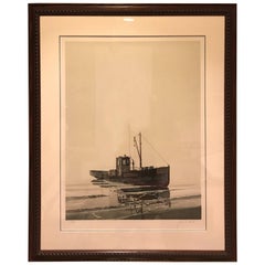 Vintage Litho of Fishing Boat Signed John D. Lutes and Numbered 129/300