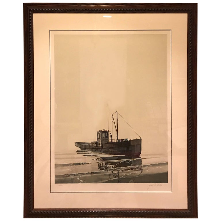 Litho of Fishing Boat Signed John D. Lutes and Numbered 129/300 For Sale at 1stdibs