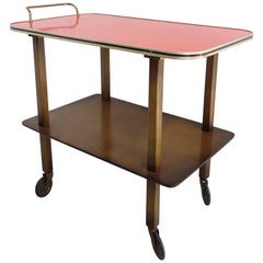 Serving Trolley from Germany, Mid-Century Modern with Red Formica Top
