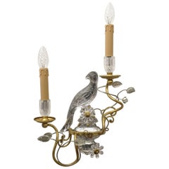 Maison Baguès Style Gilt Metal Sconce with Glass Parrots