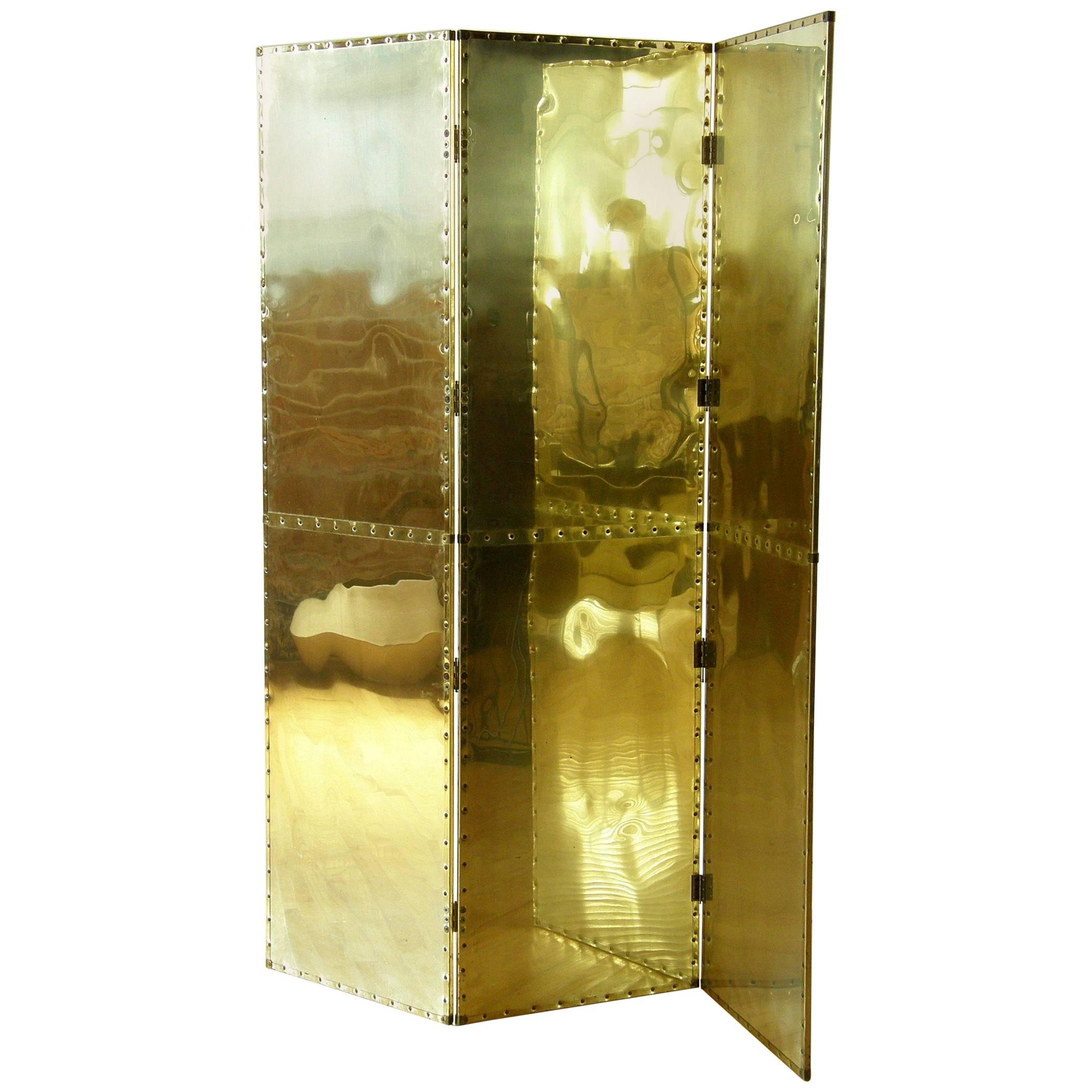 Riveted Brass Folding Screen