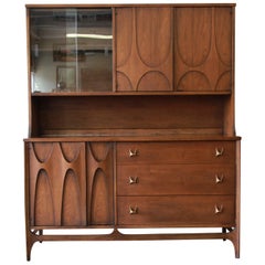 Retro Broyhill Brasilia Mid-Century Sculpted Walnut Sideboard with Hutch