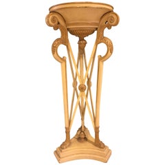 Vintage Hollywood Regency Style Carved Ivory Color and Gilt Decorated Pedestal