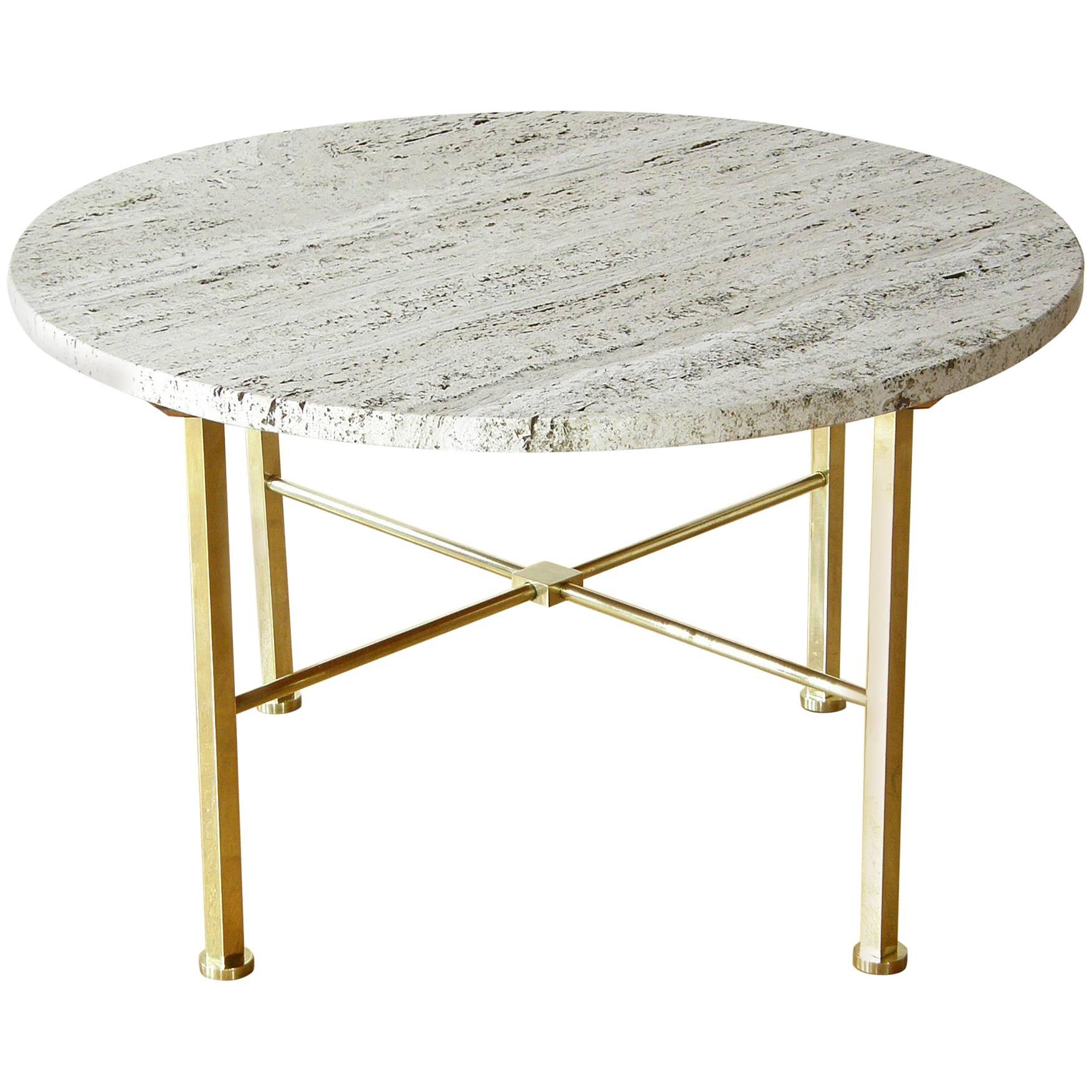 Frederick C. Boger Brass and Travertine Coffee Cocktail Table