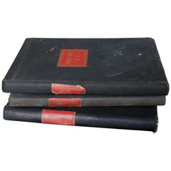 Set of Three Black and Red Ledgers from Belgium, circa 1930s-1960s