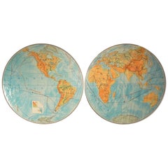 Large Antique Two-Part Wall Art World Wall Map