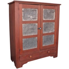 Early 19th Century Original Salmon Painted Two-Door Pie Safe 1