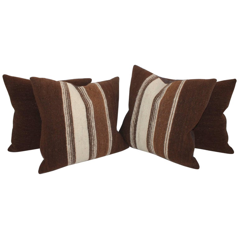 Striped Woven Wool Weaving Pillows, Pair For Sale