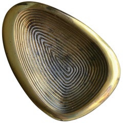 Ben Seibel Vintage Modern Decorative Brass Plated Metal Tray with Circles Design
