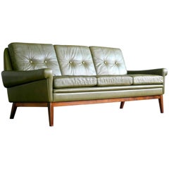 Svend Skipper Three-Seat Sofa in Green Leather, Denmark, 1960s