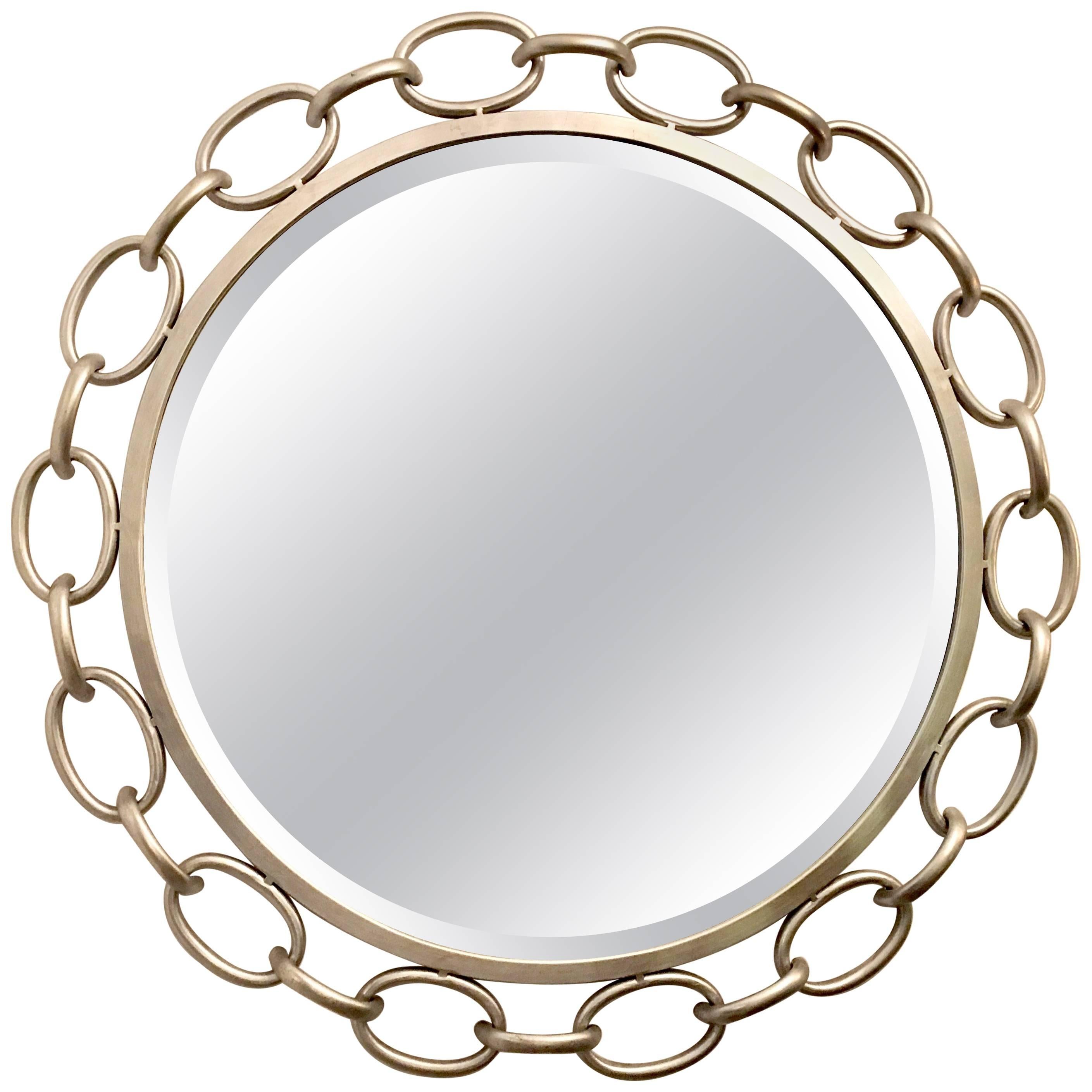 Contemporary Silver Leaf Chain Link Rope Mirror