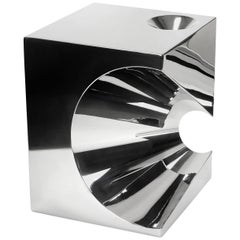 Contemporary Design Side Table or Stool in Polished Stainless Steel 9