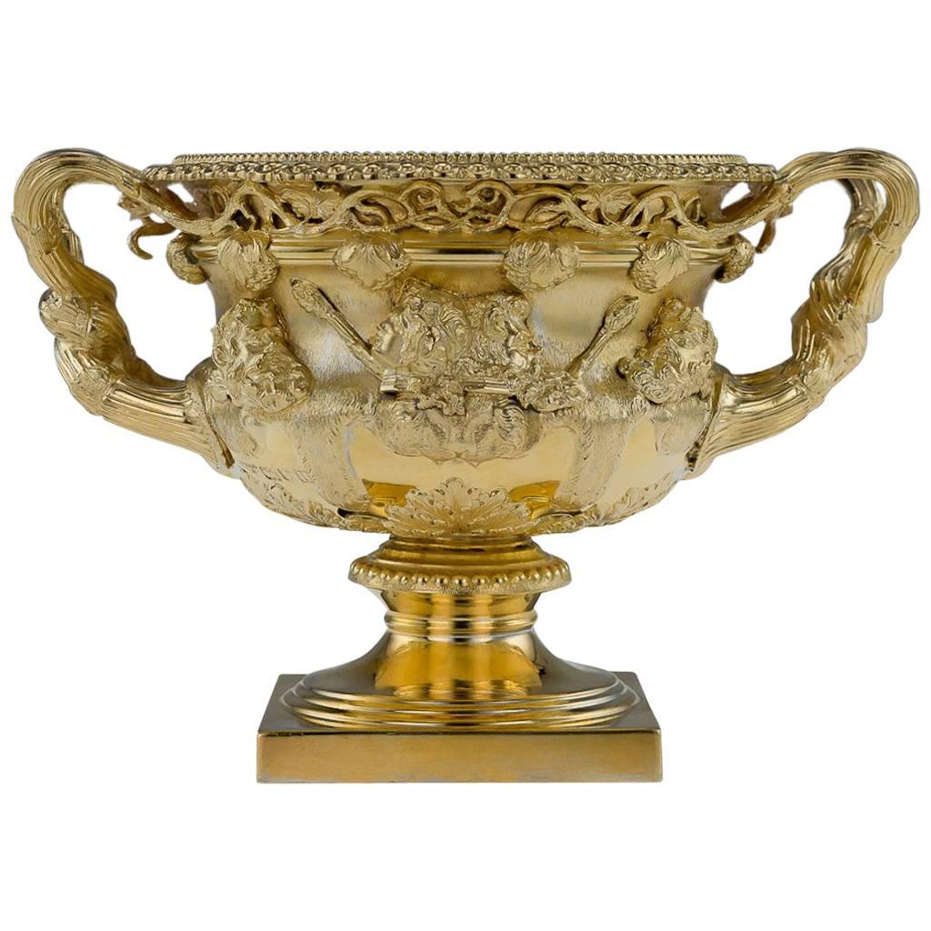 edwardianische Warwick-Vase aus massivem Silber und vergoldet:: London:: um 1908:: 20