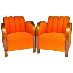 Art Deco Swedish Early 20th Century Fluted  Armchairs Golden Birch Bentwood Arms