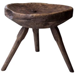 Early 20th Century French Tripod Farm Stool Made of Wood