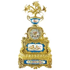 Important 19th Century French Table Clock Gilt Ormolu Bronze & Sevres Porcelain
