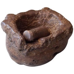 Antique Early 20th Century Mortar and Pestle Made of Stone