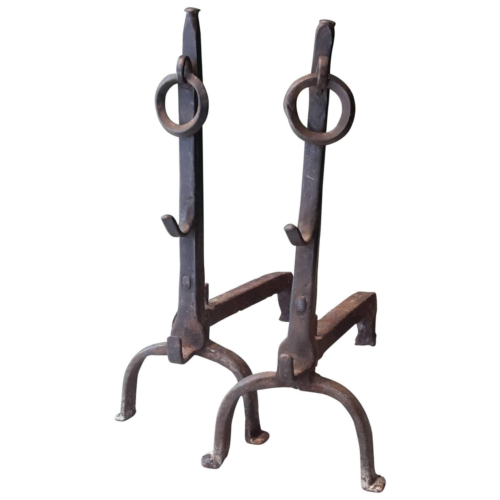 20th Century Pair of French Andirons Made of Wrought Iron, 1940s For Sale