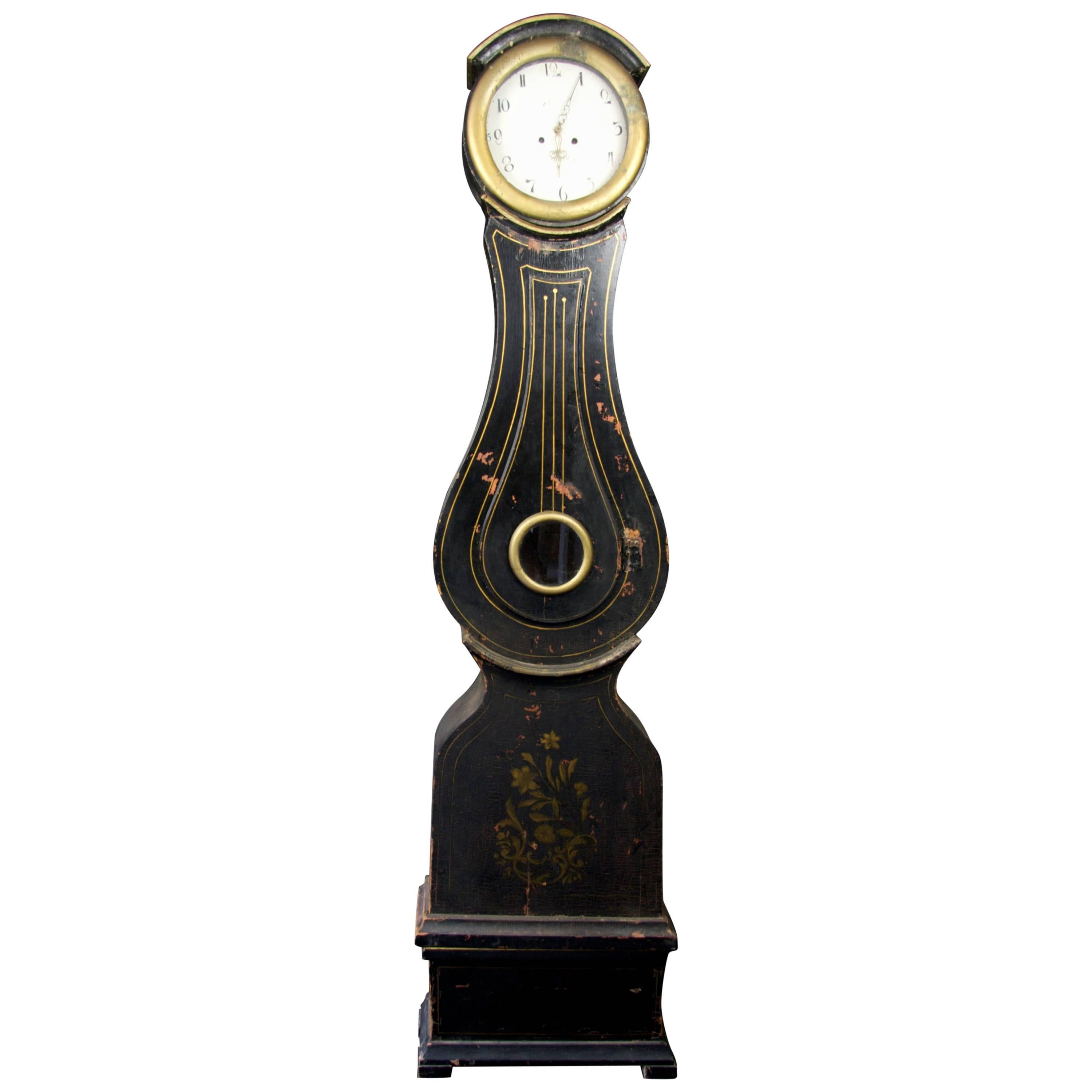 Swedish Mora Clock Black and Gold Patina and Detail Handpainted 19th Century
