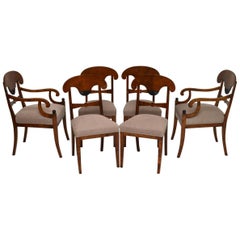 Six Antique Swedish Satin Birch Biedermeier Dining Chairs 6